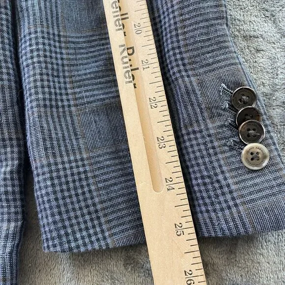 Joseph Abboud Sport Coat Mens Medium Blue 100% Linen Plaid Elbow Patches Jacket